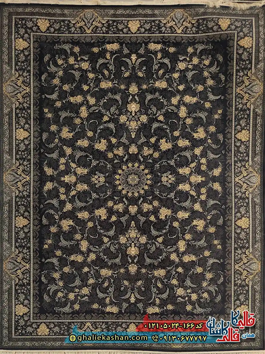 فرش طرح 700 شانه طرح افشان لیان رنگ طوسی دودی کاشان اصلی