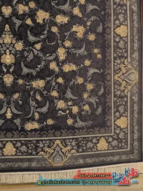 فرش طرح 700 شانه طرح افشان لیان رنگ طوسی دودی کاشان حاشیه