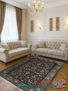 فرش طرح 700 شانه طرح افشان لیان رنگ طوسی دودی کاشان