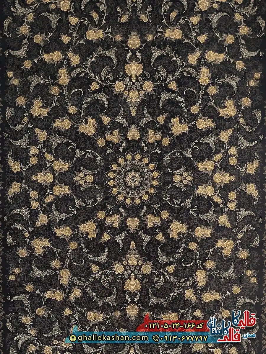 فرش طرح 700 شانه طرح افشان لیان رنگ طوسی دودی کاشان زمینه