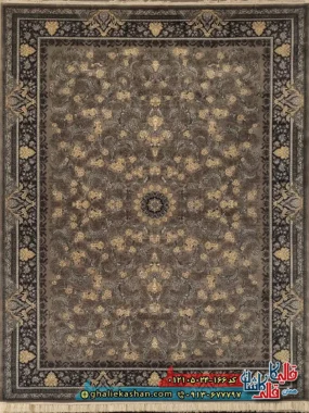 فرش طرح 700 شانه طرح افشان لیان رنگ فیلی نقره ای کاشان اصلی