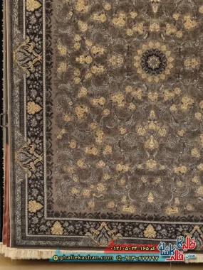 فرش طرح 700 شانه طرح افشان لیان رنگ فیلی نقره ای کاشان حاشیه