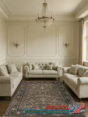 فرش طرح 700 شانه طرح افشان لیان رنگ فیلی نقره ای کاشان