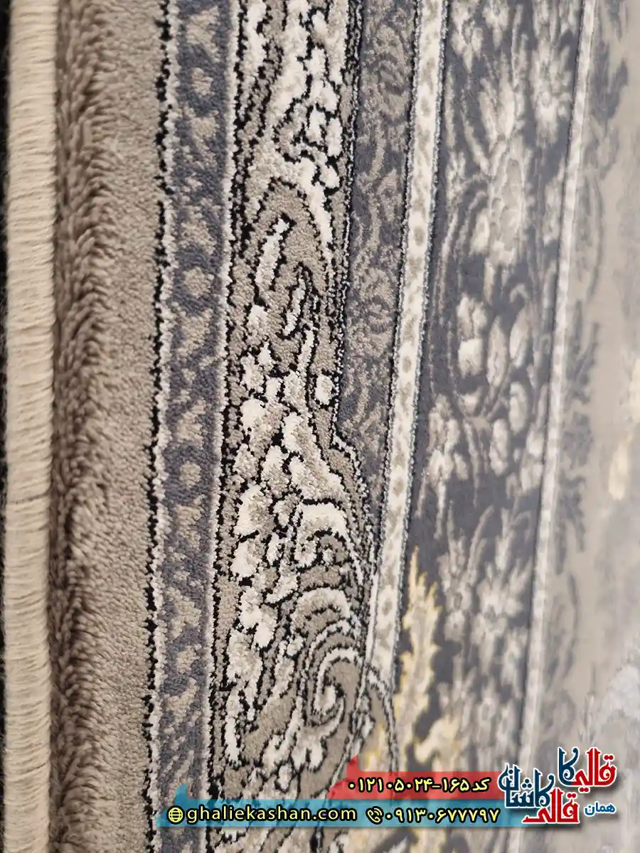 فرش طرح 700 شانه طرح افشان لیان رنگ فیلی نقره ای کاشان نزدیک