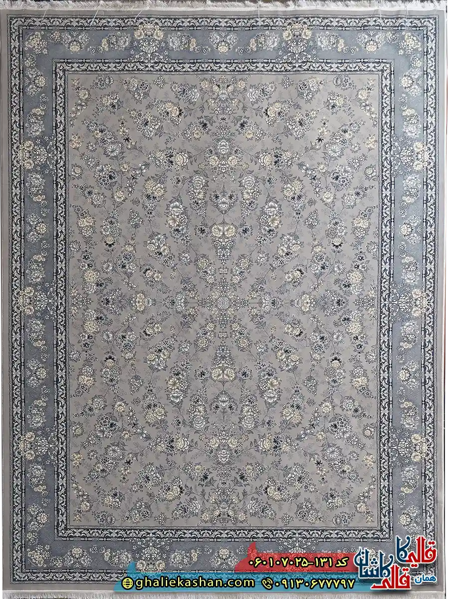 فرش طرح 700 شانه طرح افشان ژینا رنگ فیلی ترمه ای کاشان اصلی