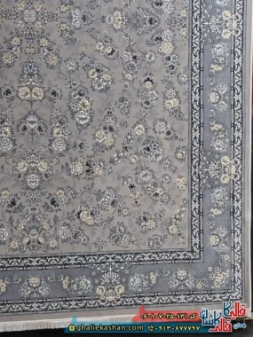 فرش طرح 700 شانه طرح افشان ژینا رنگ فیلی ترمه ای کاشان حاشیه