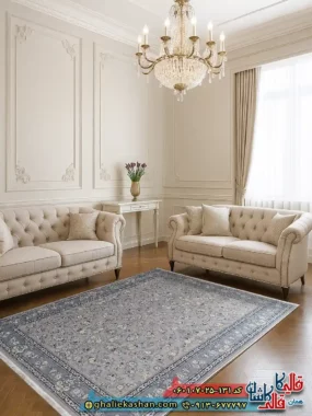 فرش طرح 700 شانه طرح افشان ژینا رنگ فیلی ترمه ای کاشان