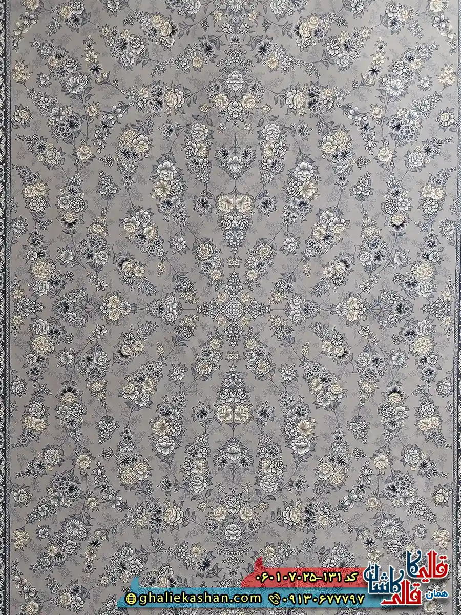 فرش طرح 700 شانه طرح افشان ژینا رنگ فیلی ترمه ای کاشان زمینه