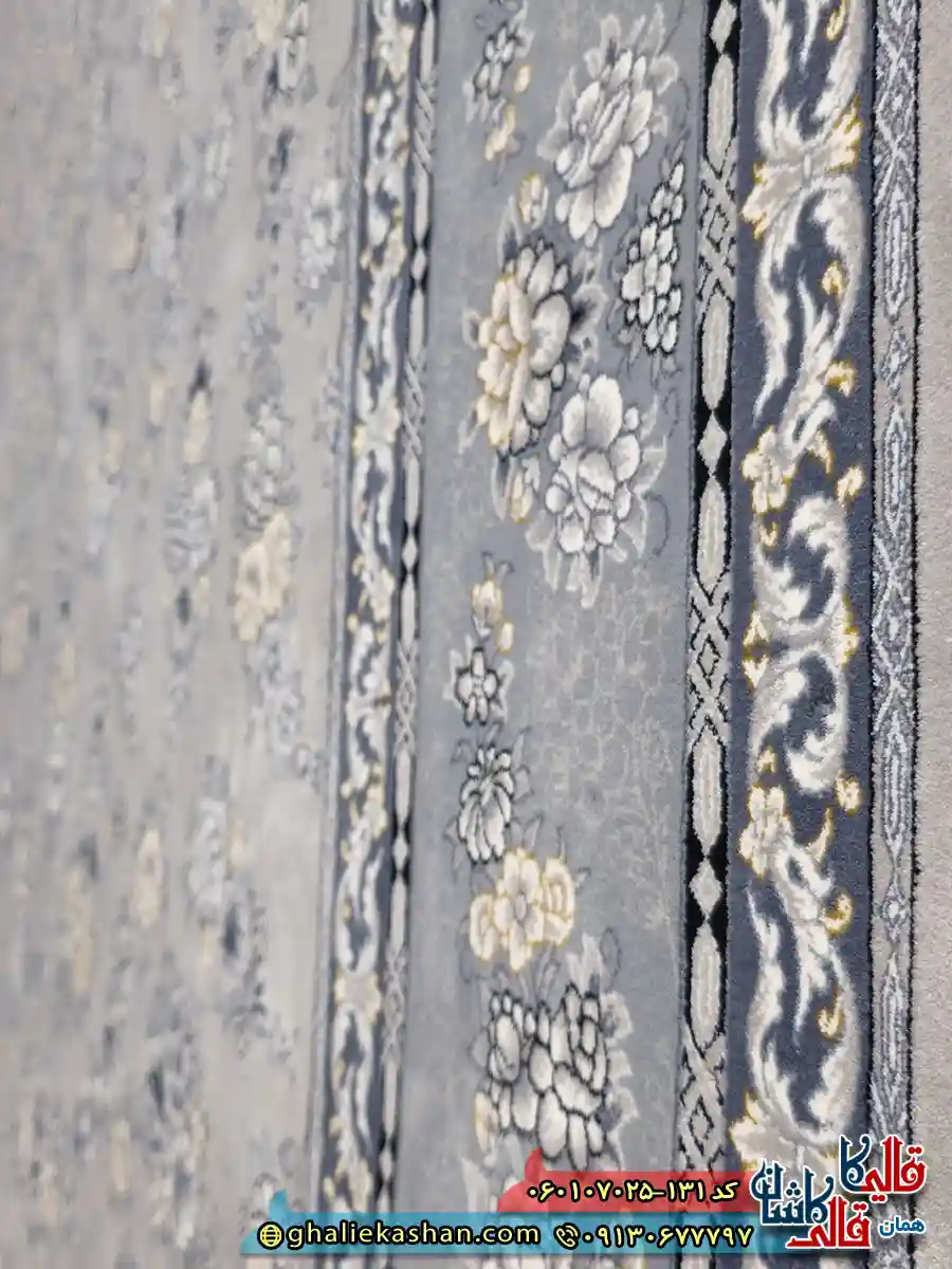 فرش طرح 700 شانه طرح افشان ژینا رنگ فیلی ترمه ای کاشان نزدیک