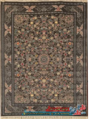 فرش طرح 700 شانه طرح افشان گیتی رنگ فیلی نقره ای کاشان اصلی