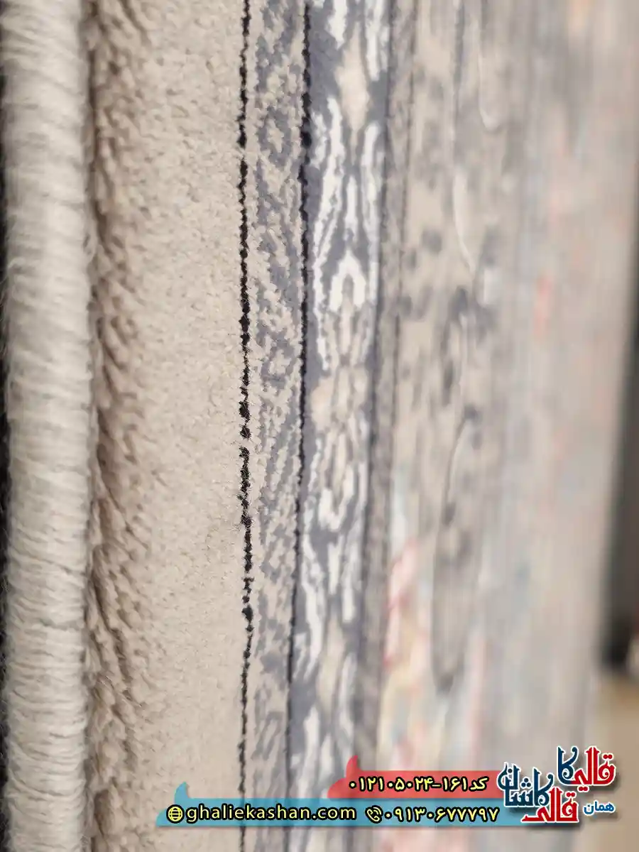 فرش طرح 700 شانه طرح افشان گیتی رنگ فیلی نقره ای کاشان نزدیک