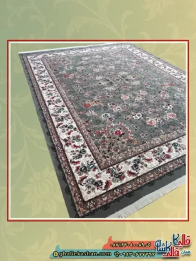 فرش طرح 700 شانه طرح افشان گیلدا رنگ طوسی فیلی کاشان اصلی