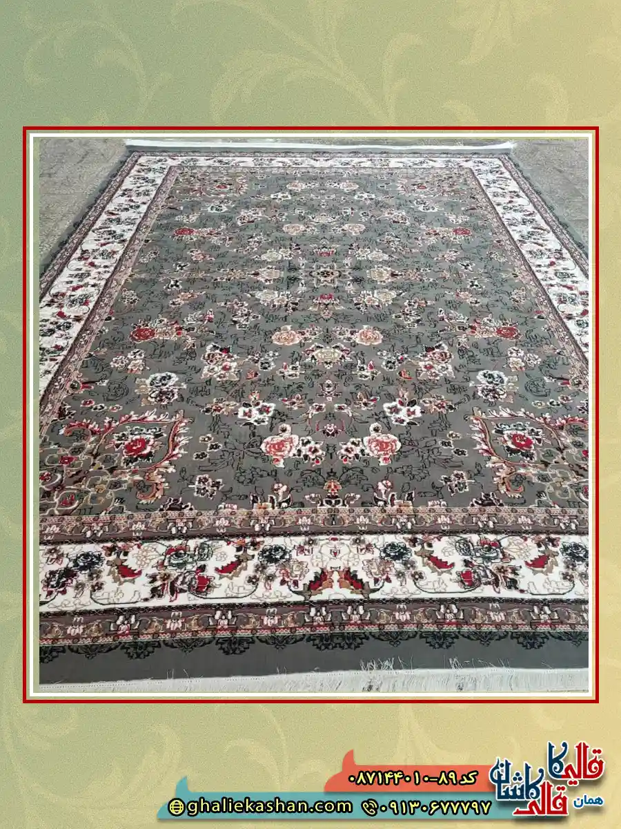 فرش طرح 700 شانه طرح افشان گیلدا رنگ طوسی فیلی کاشان زمینه