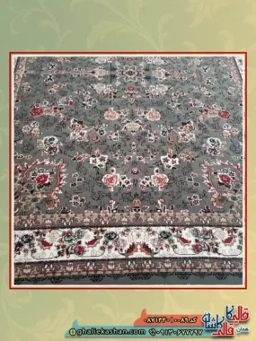 فرش طرح 700 شانه طرح افشان گیلدا رنگ طوسی فیلی کاشان