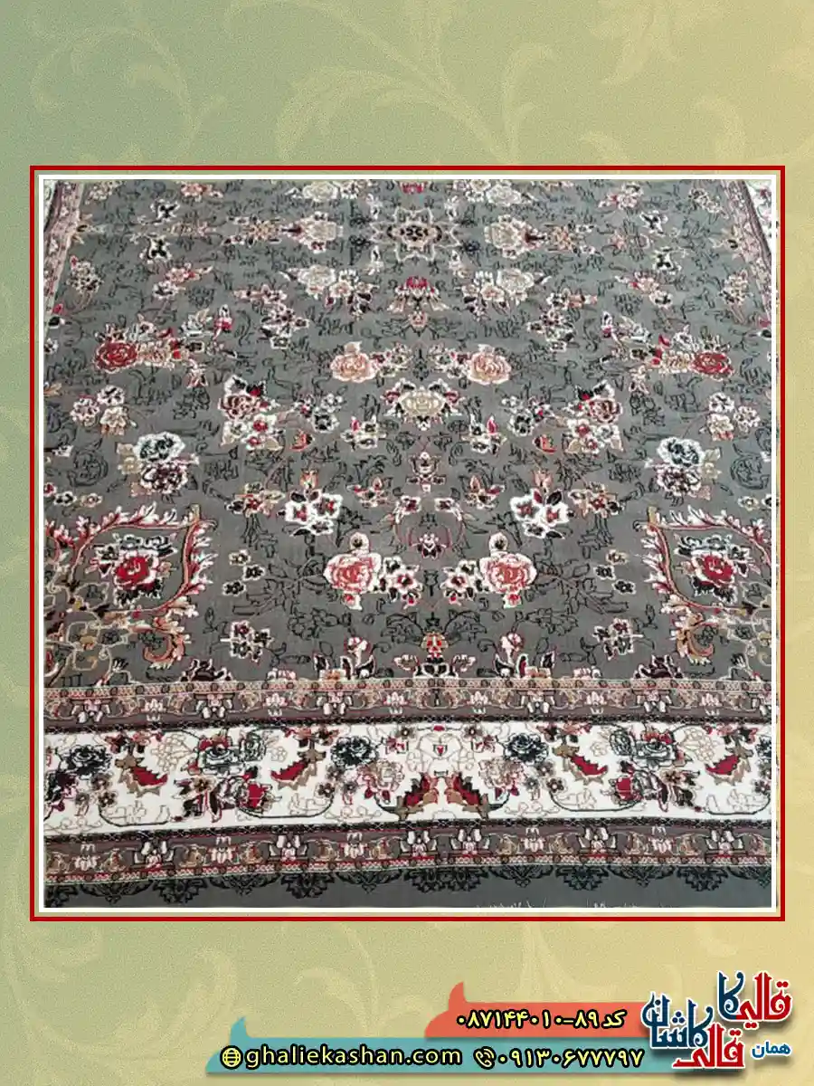فرش طرح 700 شانه طرح افشان گیلدا رنگ طوسی فیلی کاشان