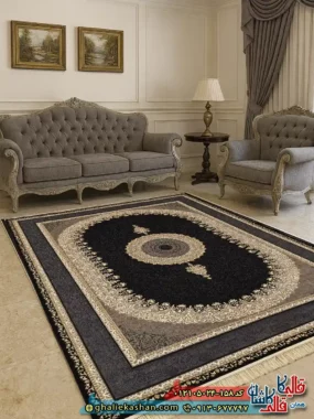 فرش طرح 700 شانه طرح ساحل رنگ سرمه ای کاشان