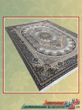 فرش طرح 700 شانه طرح کارن رنگ طوسی فیلی کاشان اصلی