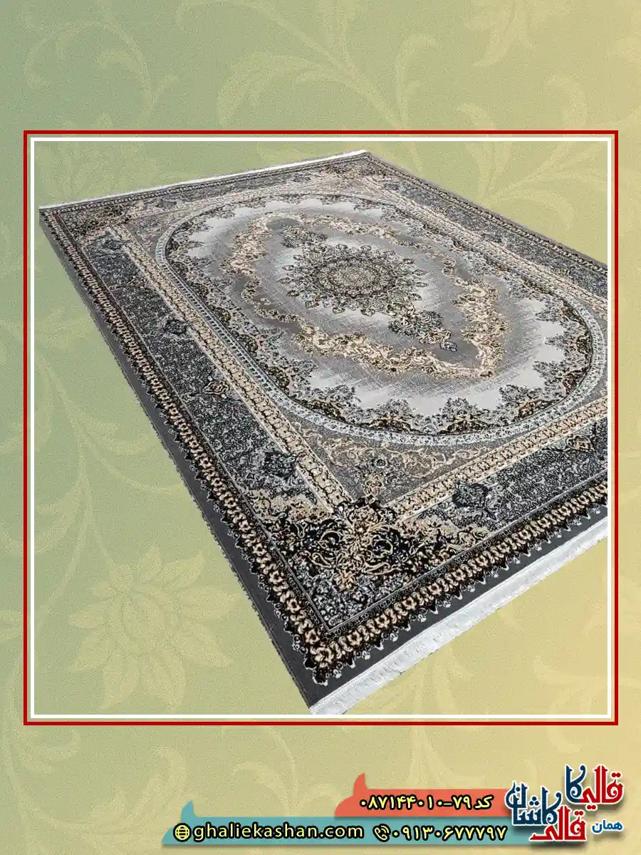 فرش طرح 700 شانه طرح کارن رنگ طوسی فیلی کاشان اصلی