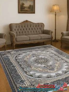 فرش ارزان طرح 700 شانه طرح کارن رنگ طوسی فیلی کاشان