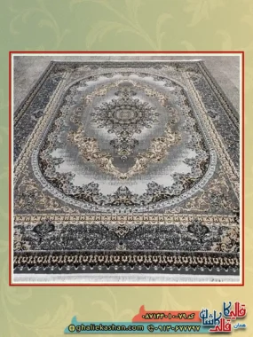 فرش طرح 700 شانه طرح کارن رنگ طوسی فیلی کاشان زمینه