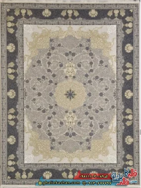 فرش طلاکوب 1000 شانه طرح آبان رنگ بژ گل برجسته کاشان اصلی