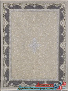 فرش طلاکوب 1000 شانه طرح افشان آترین رنگ بژ گل برجسته کاشان اصلی