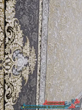 فرش طلاکوب 1000 شانه طرح افشان آترین رنگ بژ گل برجسته کاشان نزدیک