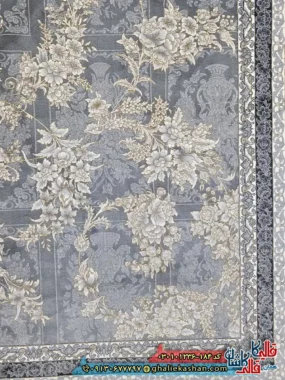 فرش ‌طلاکوب ‌1200 ‌شانه ‌خشتی ‌طرح ‌افشان ‌هانا ‌رنگ ‌طوسی ‌کاشان ‌نزدیک ‌2