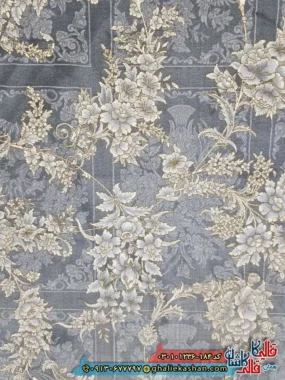 فرش ‌طلاکوب ‌1200 ‌شانه ‌خشتی ‌طرح ‌افشان ‌هانا ‌رنگ ‌طوسی ‌کاشان ‌نزدیک