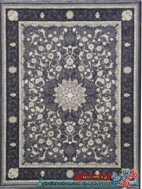 فرش طلاکوب 1200 شانه طرح آیدا رنگ طوسی دودی کاشان اصلی
