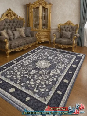فرش طلاکوب  1200 شانه طرح آیدا رنگ طوسی دودی کاشان