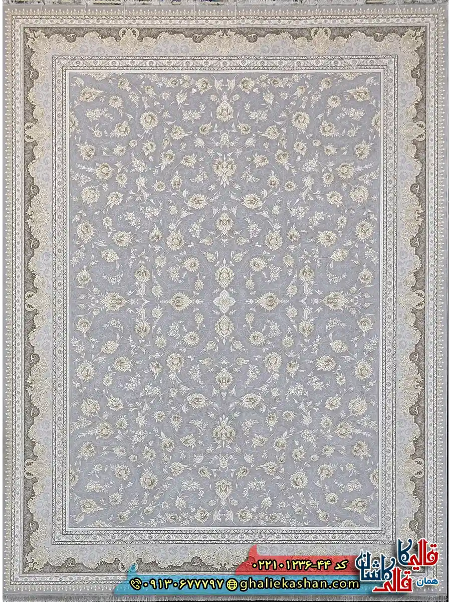 فرش طلاکوب 1200 شانه طرح افشان آناشید رنگ طوسی کاشان اصلی فرش طلاکوب 1200 شانه طرح افشان آناشید رنگ طوسی کاشان اصلی