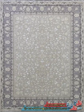 فرش طلاکوب 1200 شانه طرح افشان توتیا رنگ طوسی یاسی گل برجسته کاشان