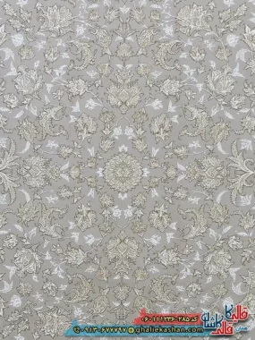 فرش طلاکوب 1200 شانه طرح افشان توتیا رنگ طوسی یاسی گل برجسته کاشان زمینه