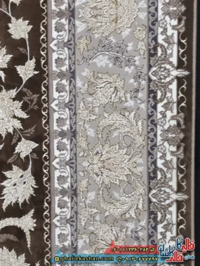 فرش طلاکوب 1200 شانه طرح افشان توتیا رنگ قهوه ای نسکافه ای گل برجسته کاشان نزدیک