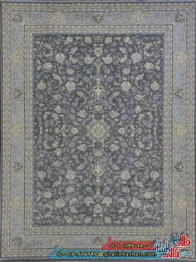فرش ‌طلاکوب ‌1200 ‌شانه ‌طرح ‌افشان ‌دلوین ‌رنگ ‌طوسی ‌کاشان ‌