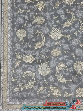 فرش ‌طلاکوب ‌1200 ‌شانه ‌طرح ‌افشان ‌دلوین ‌رنگ ‌طوسی ‌کاشان ‌نزدیک ‌2