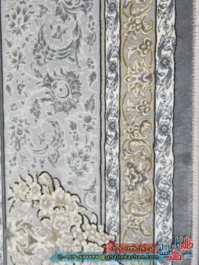 فرش ‌طلاکوب ‌1200 ‌شانه ‌طرح ‌افشان ‌دلوین ‌رنگ ‌طوسی ‌کاشان ‌نزدیک