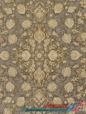فرش طلاکوب 1200 شانه طرح افشان دیبا رنگ طوسی نقره ای گل برجسته کاشان زمینه