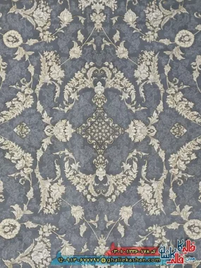 فرش ‌طلاکوب ‌1200 ‌شانه ‌طرح ‌افشان ‌ساحل ‌رنگ ‌طوسی ‌کاشان ‌زمینه