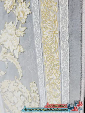 فرش ‌طلاکوب ‌1200 ‌شانه ‌طرح ‌افشان ‌ساحل ‌رنگ ‌طوسی ‌کاشان ‌نزدیک ‌2