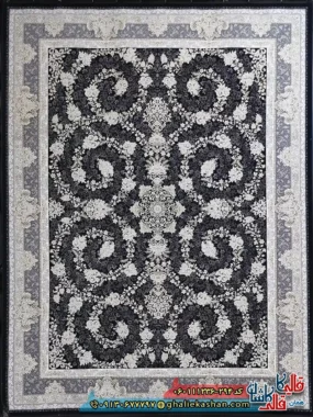 فرش طلاکوب 1200 شانه طرح افشان سوگل رنگ سرمه ای گل برجسته کاشان اصلی