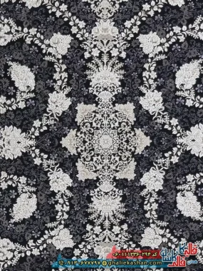 فرش طلاکوب 1200 شانه طرح افشان سوگل رنگ سرمه ای گل برجسته کاشان زمینه