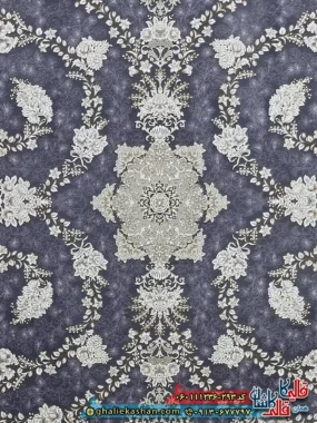 فرش طلاکوب 1200 شانه طرح افشان سوگل رنگ طوسی دلفینی گل برجسته کاشان زمینه