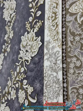 فرش طلاکوب 1200 شانه طرح افشان سوگل رنگ طوسی دلفینی گل برجسته کاشان نزدیک