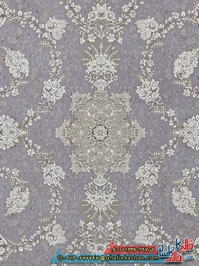 فرش طلاکوب 1200 شانه طرح افشان سوگل رنگ طوسی یاسی گل برجسته کاشان زمینه