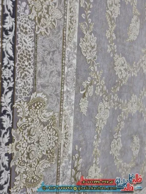 فرش طلاکوب 1200 شانه طرح افشان سوگل رنگ طوسی یاسی گل برجسته کاشان نزدیک