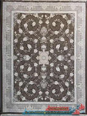 فرش طلاکوب 1200 شانه طرح افشان سوگل رنگ قهوه ای شکلاتی گل برجسته کاشان اصلی