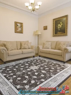 فرش طلاکوب 1200 شانه طرح افشان سوگل رنگ قهوه ای شکلاتی گل برجسته کاشان