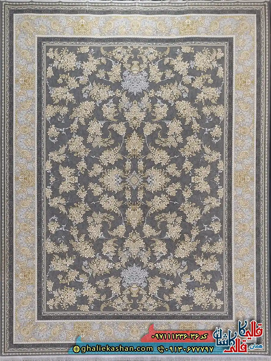 فرش طلاکوب 1200 شانه طرح افشان نگار رنگ طوسی فیلی گل برجسته کاشان اصلی فرش طلاکوب 1200 شانه طرح افشان نگار رنگ طوسی فیلی گل برجسته کاشان اصلی